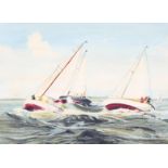 W Vivian, 20th century, oil painting of racing yachts at sea, signed lower left, 42cm x 57cm,