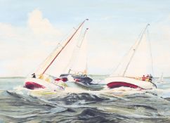 W Vivian, 20th century, oil painting of racing yachts at sea, signed lower left, 42cm x 57cm,