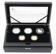 A 2015 silver proof commemorative set, with two £5 coins,