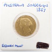 An Australian Queen Victoria young head 22 ct gold full sovereign,