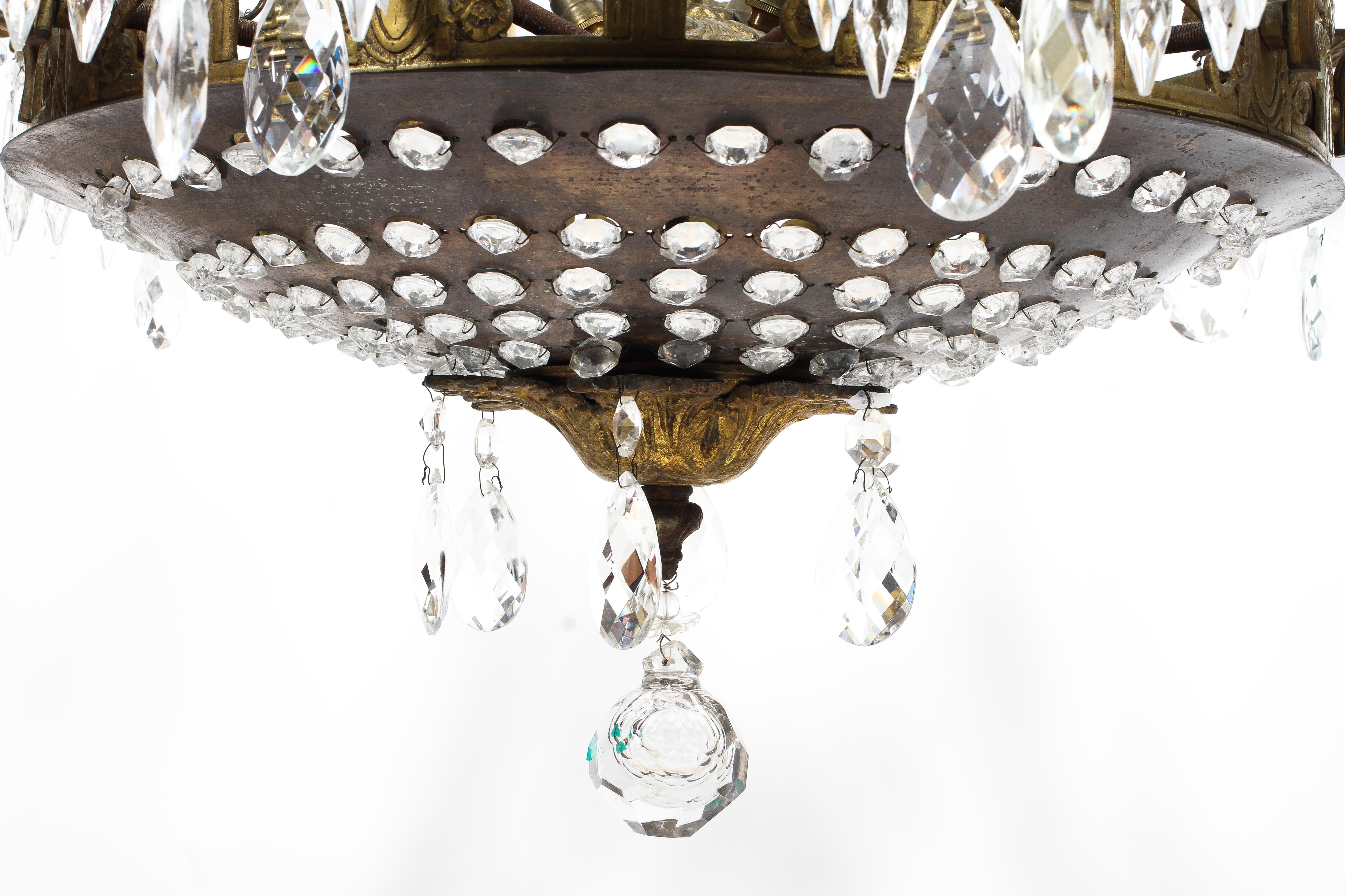 A large French gilt-metal mounted chandelier with glass droplets, - Image 5 of 5