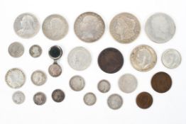 A small collection of silver coins,