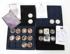 A large selection of silver and other coins, to include; £5 x ten coins, five silver, five nickel,