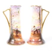 Two H Allen signed Royal Doulton jugs decorated with a woodsman digging 22cm tall
