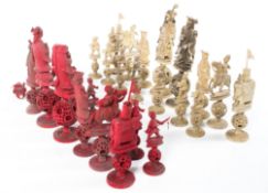 A Cantonese carved and stained bone chess set, late 19th century,