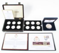 A 13 silver world crown sized coins all of Prince William & Catherine Middleton and 5oz silver coin