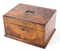 A 19th Century burr walnut jewellery/workbox with fitted silk lined interior,