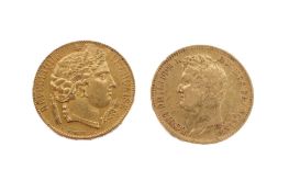 Two French 20 franc gold coins,