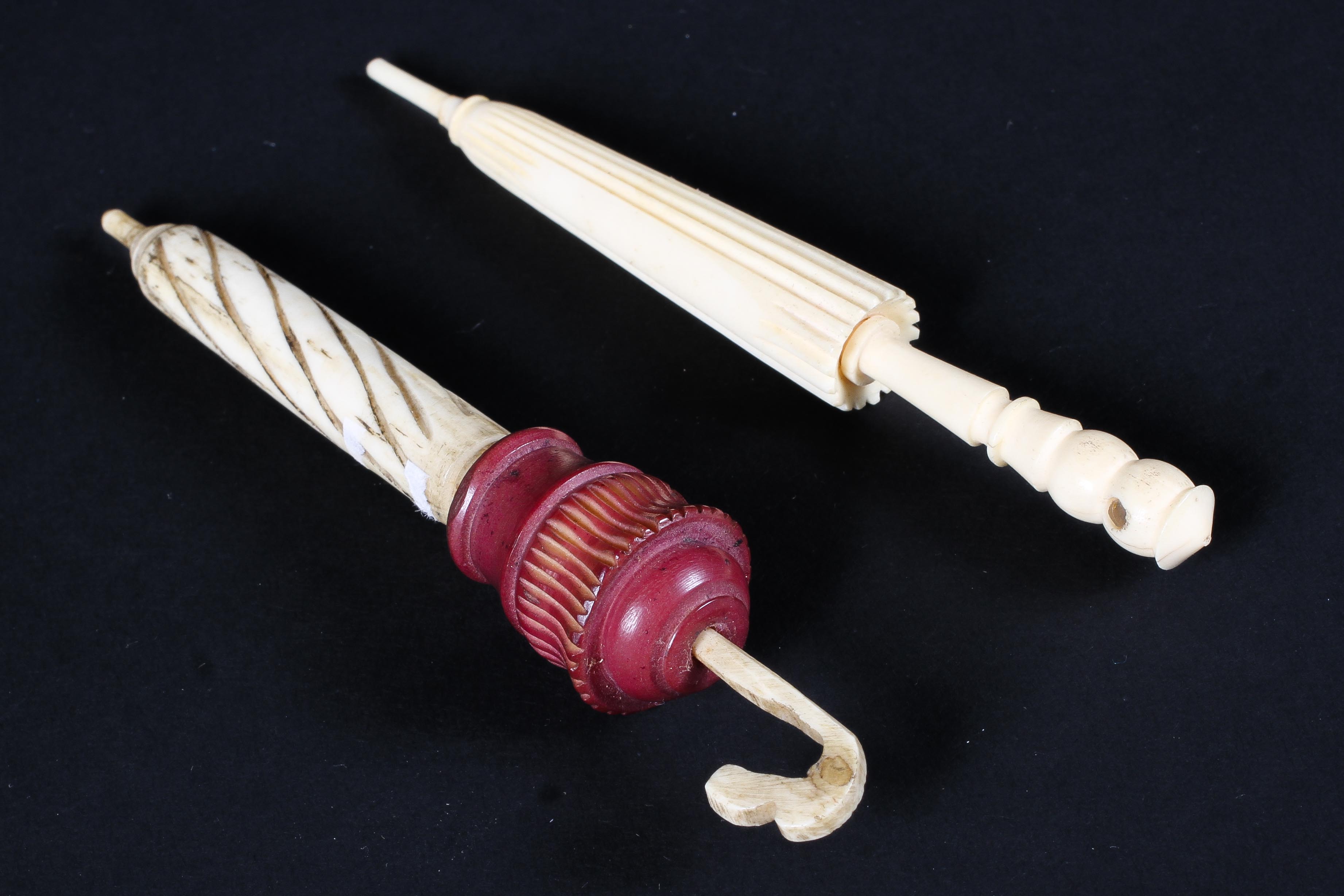 Two 19th century ivory needle holders both in the form of collapsed umbrellas, 11. - Image 2 of 2