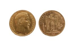 Two French 20 franc gold coins,