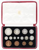 A 1937 George VI specimen coin set, containing 15 coins from a halfcrown to farthing,