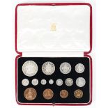 A 1937 George VI specimen coin set, containing 15 coins from a halfcrown to farthing,