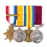 A group of Four WW1 medals presented to Pte 6264 R RYMELL Somerset Light Infantry,