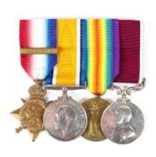 A group of Four WW1 medals presented to Pte 6264 R RYMELL Somerset Light Infantry,