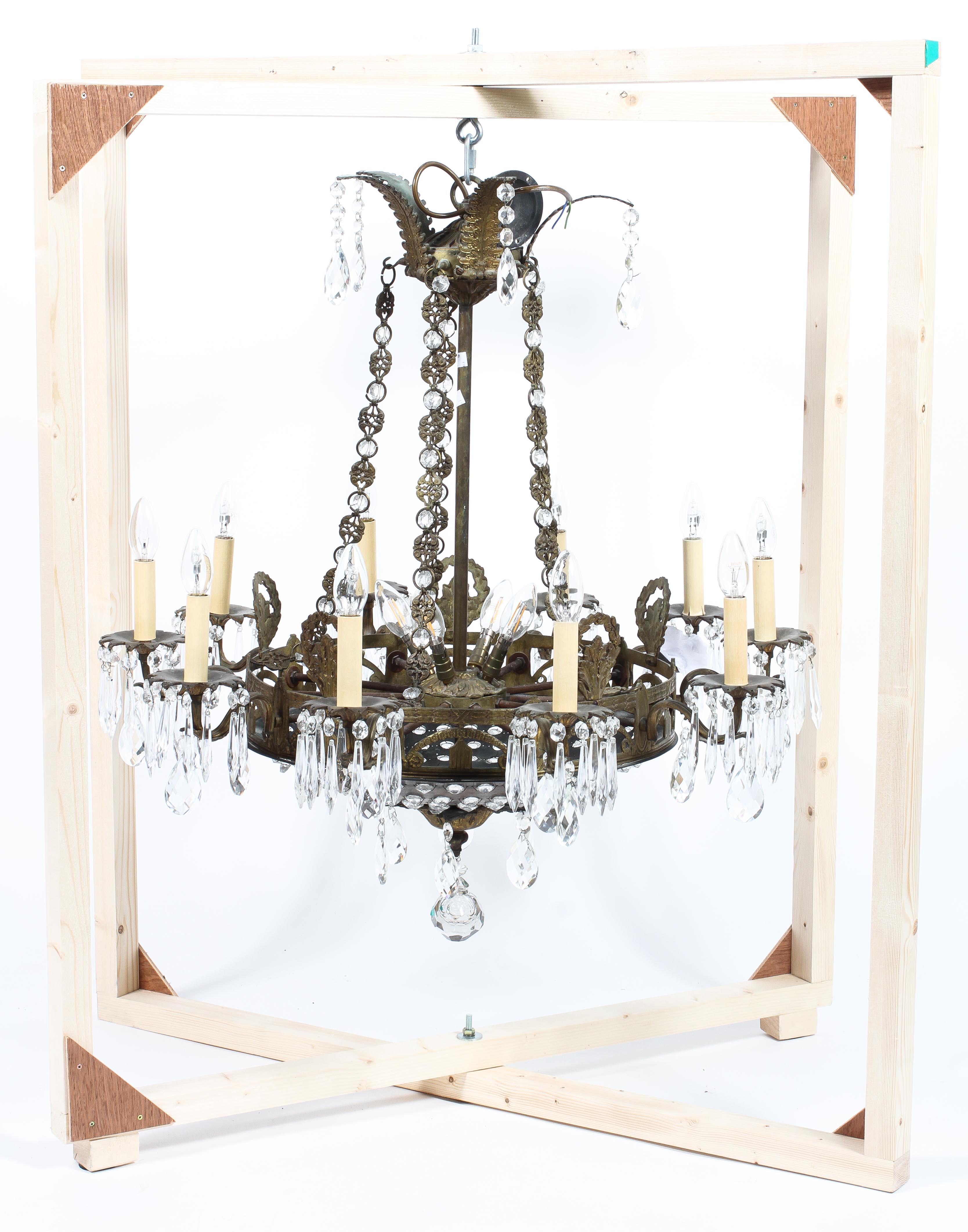A large French gilt-metal mounted chandelier with glass droplets, - Image 2 of 5