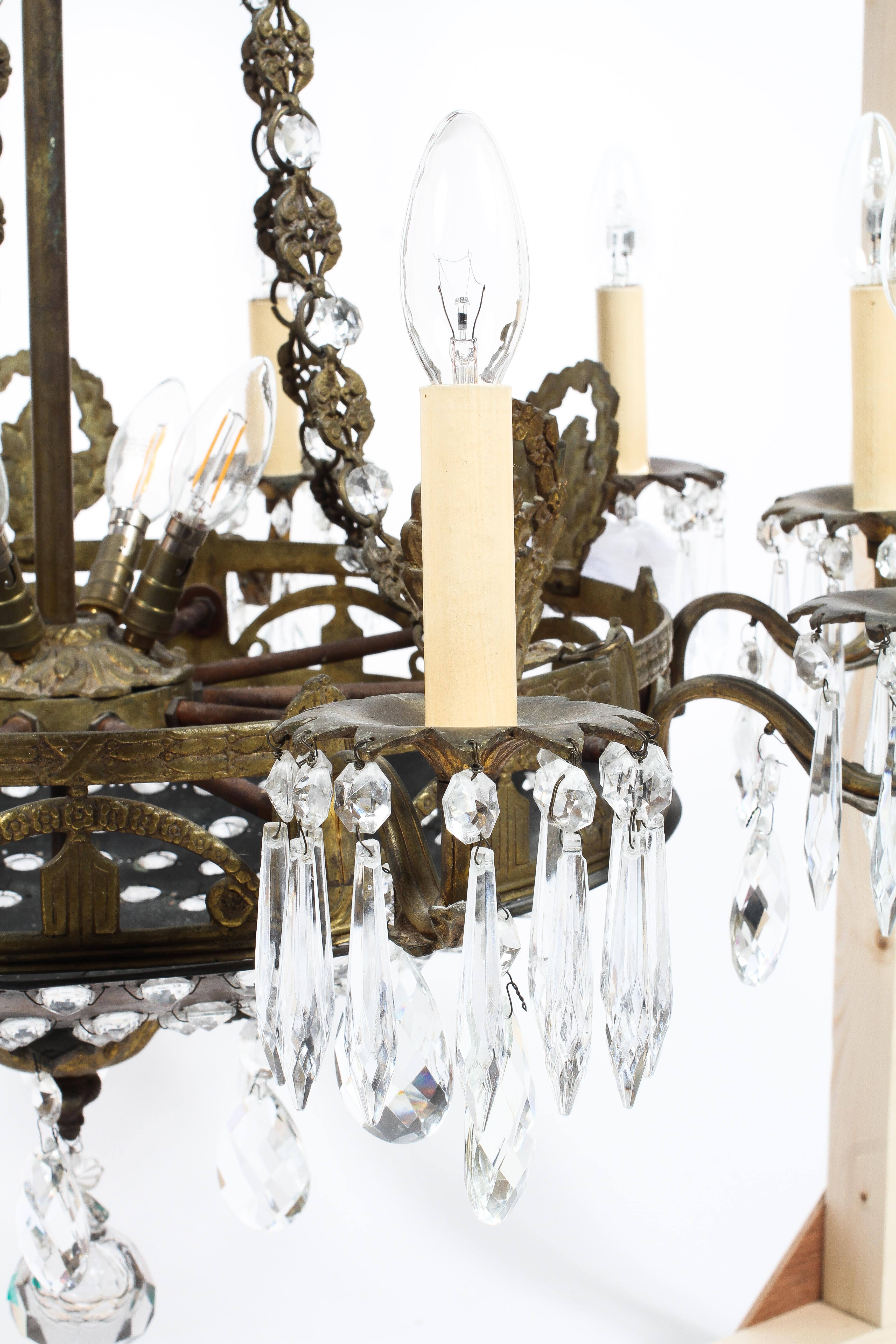 A large French gilt-metal mounted chandelier with glass droplets, - Image 4 of 5
