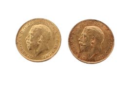 Two gold half sovereigns,