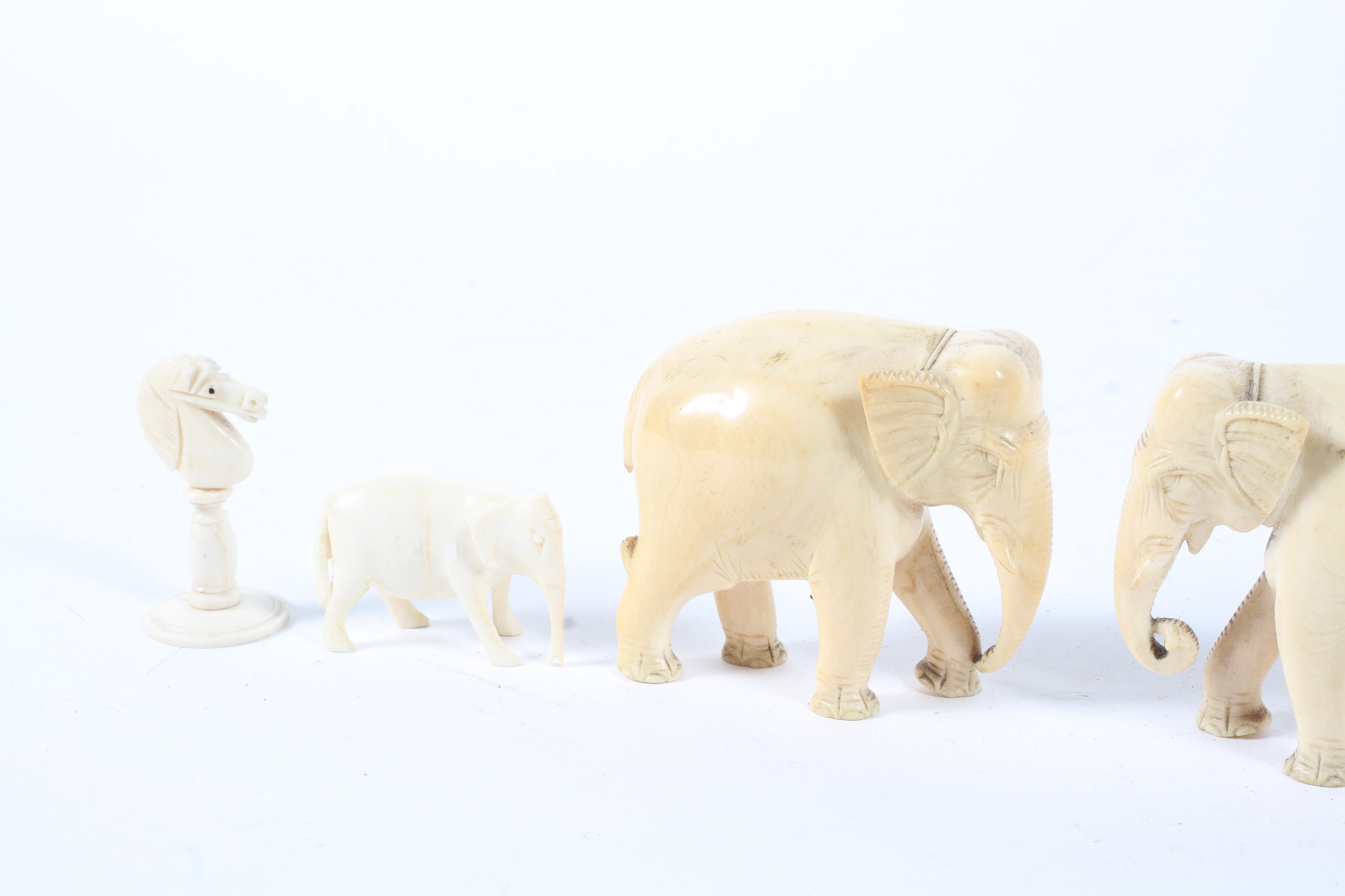 An assortment of late 19th/early 20th century carved ivory including, a pair of elephants, - Image 3 of 3