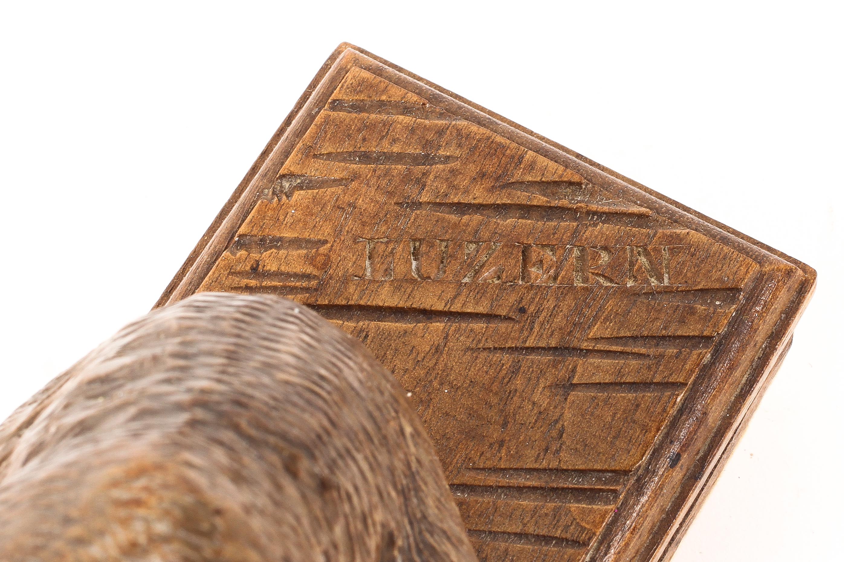 A carved Black Forest style blotter surmounted by a seated bear inscribed LUZERN, - Image 2 of 2