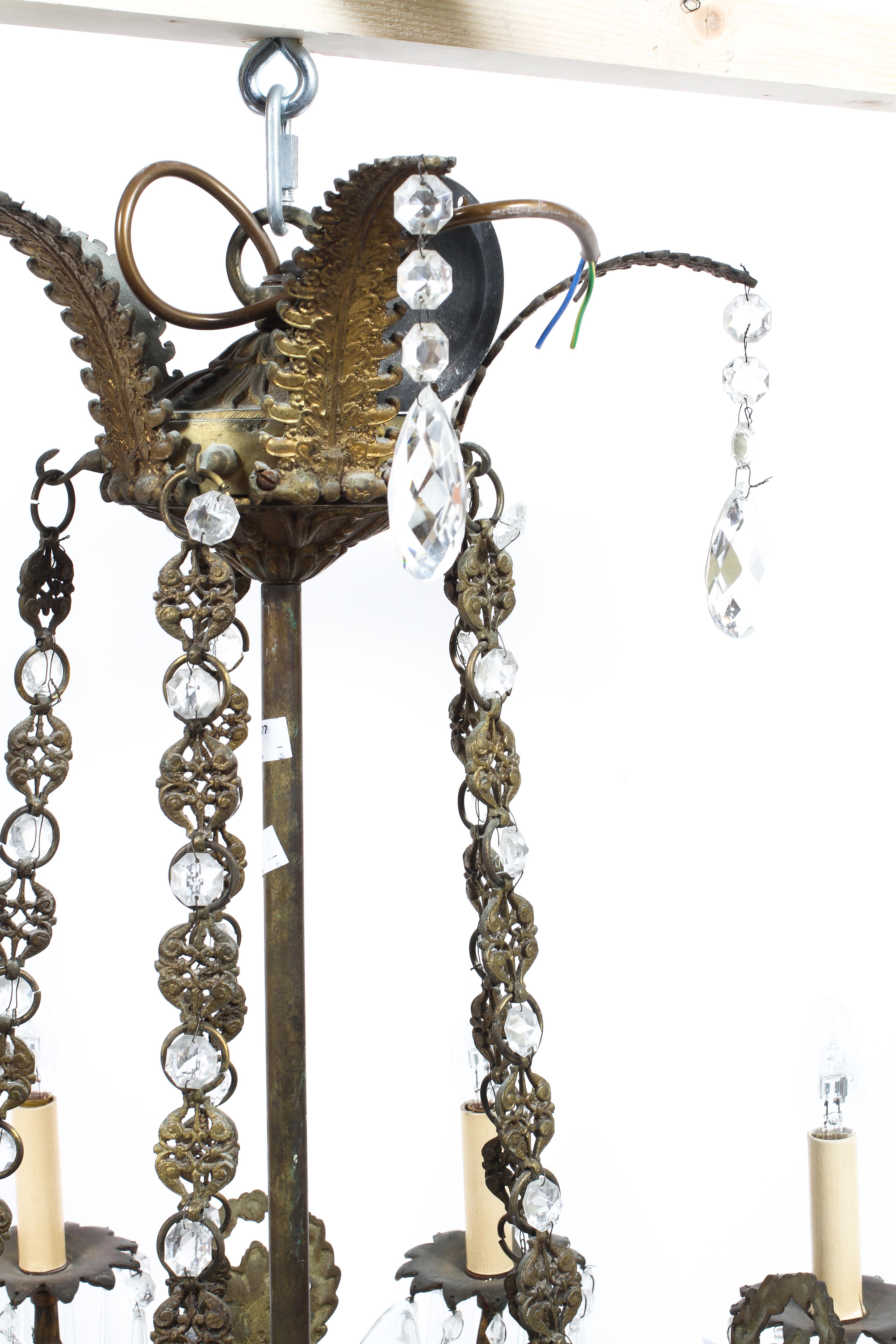 A large French gilt-metal mounted chandelier with glass droplets, - Image 3 of 5