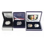 Four silver proof £5 coins 2000, 2002, 2003 & 2013,