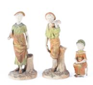 Three late 19th century Royal Worcester figures, comprising: a pair of woodsman and companion,