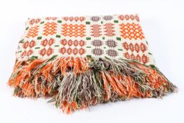 A Vintage Welsh tapestry blanket, woven in bright orange, green,