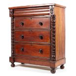 A 19th century mahogany chest with frieze drawer above three graduating drawers flanked by barley