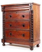 A 19th century mahogany chest with frieze drawer above three graduating drawers flanked by barley