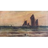 Dorris Miehett (?), an early 20th century oil on canvas depicting fishing vessels,
