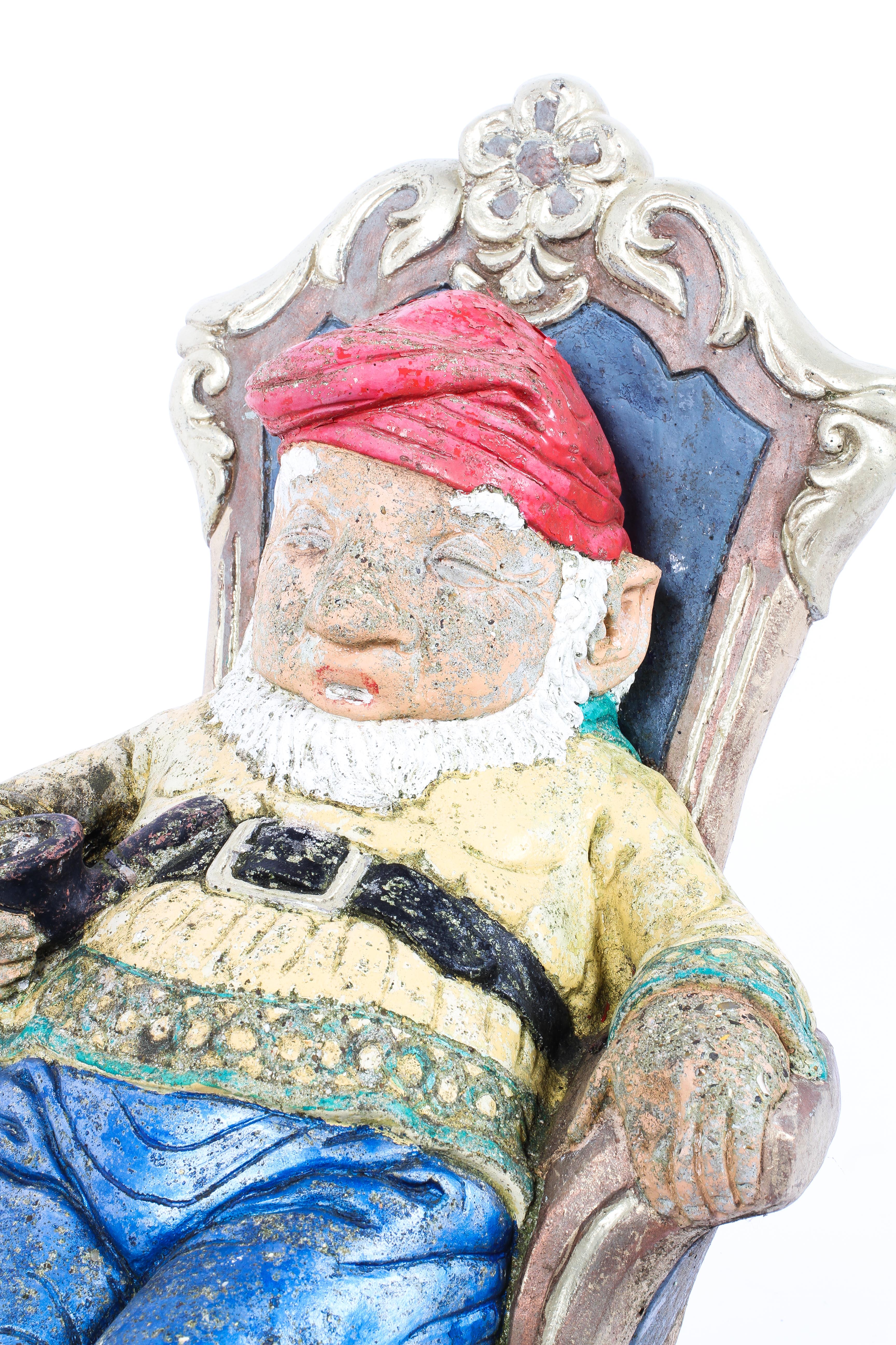 A large garden figure of a seated gnome with original painted decoration - Image 2 of 2