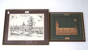 A print and a framed wooden model of schools, one depicting 'Town House, Aberdeen',
