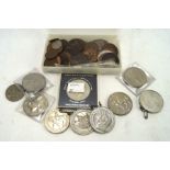 An assortment of coins, most being GB pre decimal,