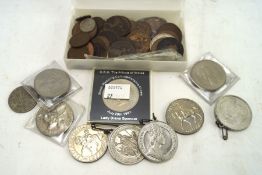 An assortment of coins, most being GB pre decimal,