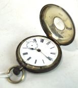 A continental silver half hunter pocket watch, the case back stamped 935,