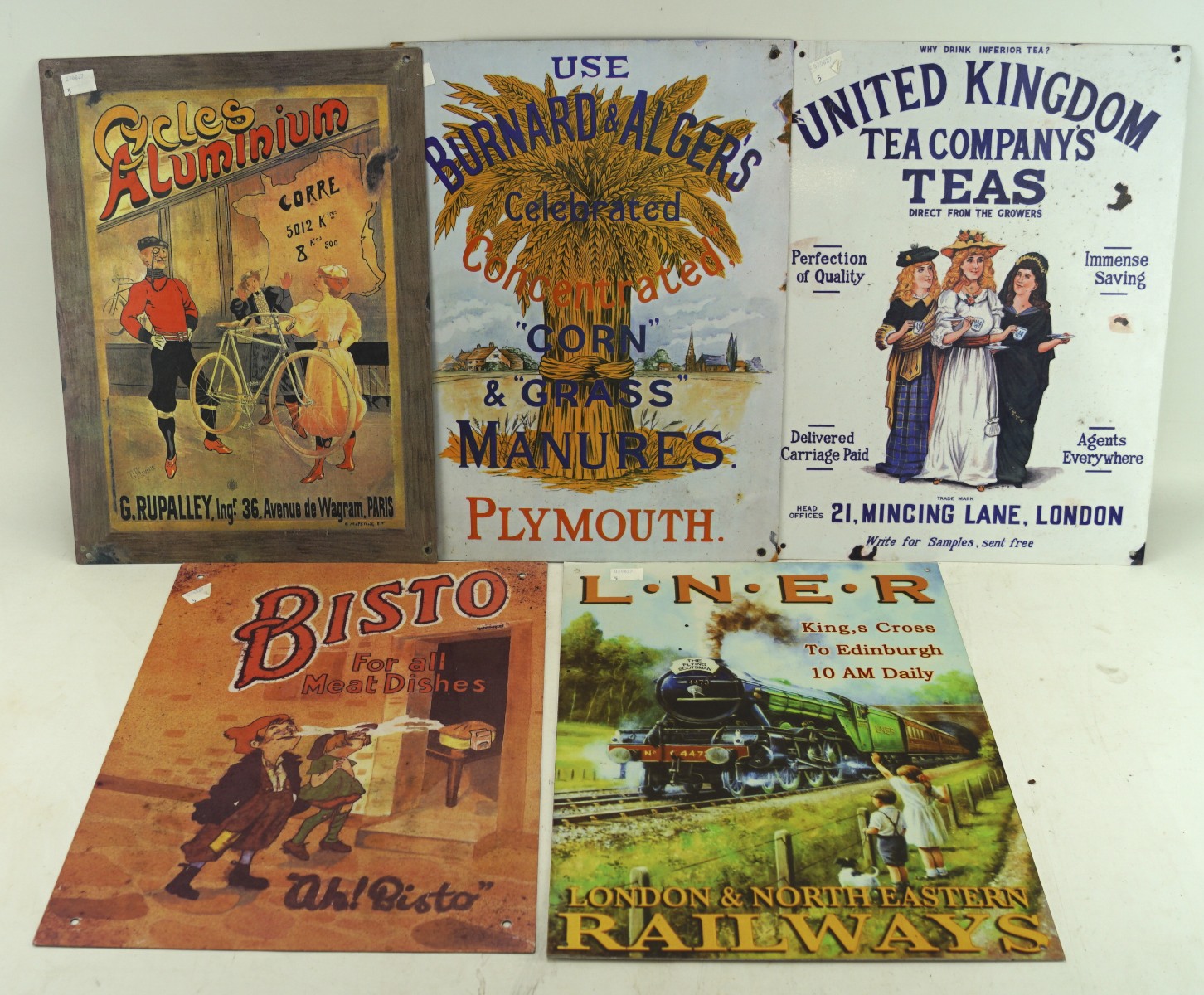 A selection of five reproduction enamel style signs,