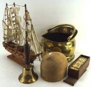 Assorted collectables, to include a coal scuttle, model boat, milliners hat block,
