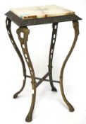 A square side table with inlaid onyx top,