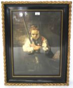 A large print depicting child holding a broom,