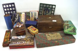 Assorted collectables and ephemera, to include Victorian inlaid jewellery box,