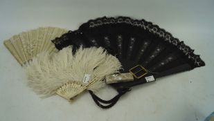 Three 19th & 20th century hand fans, including a briese with ivory guards and feathers,