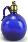 A 19th century Bristol blue glass decanter, with silver plated mounts,