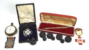 An assortment of collectables, including a boxed silver pencil, Defiance pocket watch,