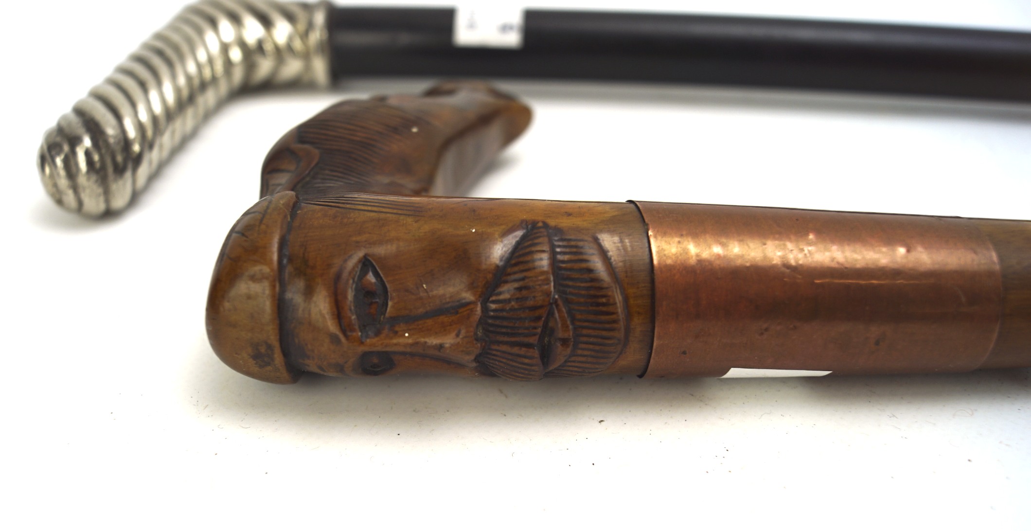 A Malacca walking stick with horse head handle and a French rope twist handled three section cane - Image 3 of 3