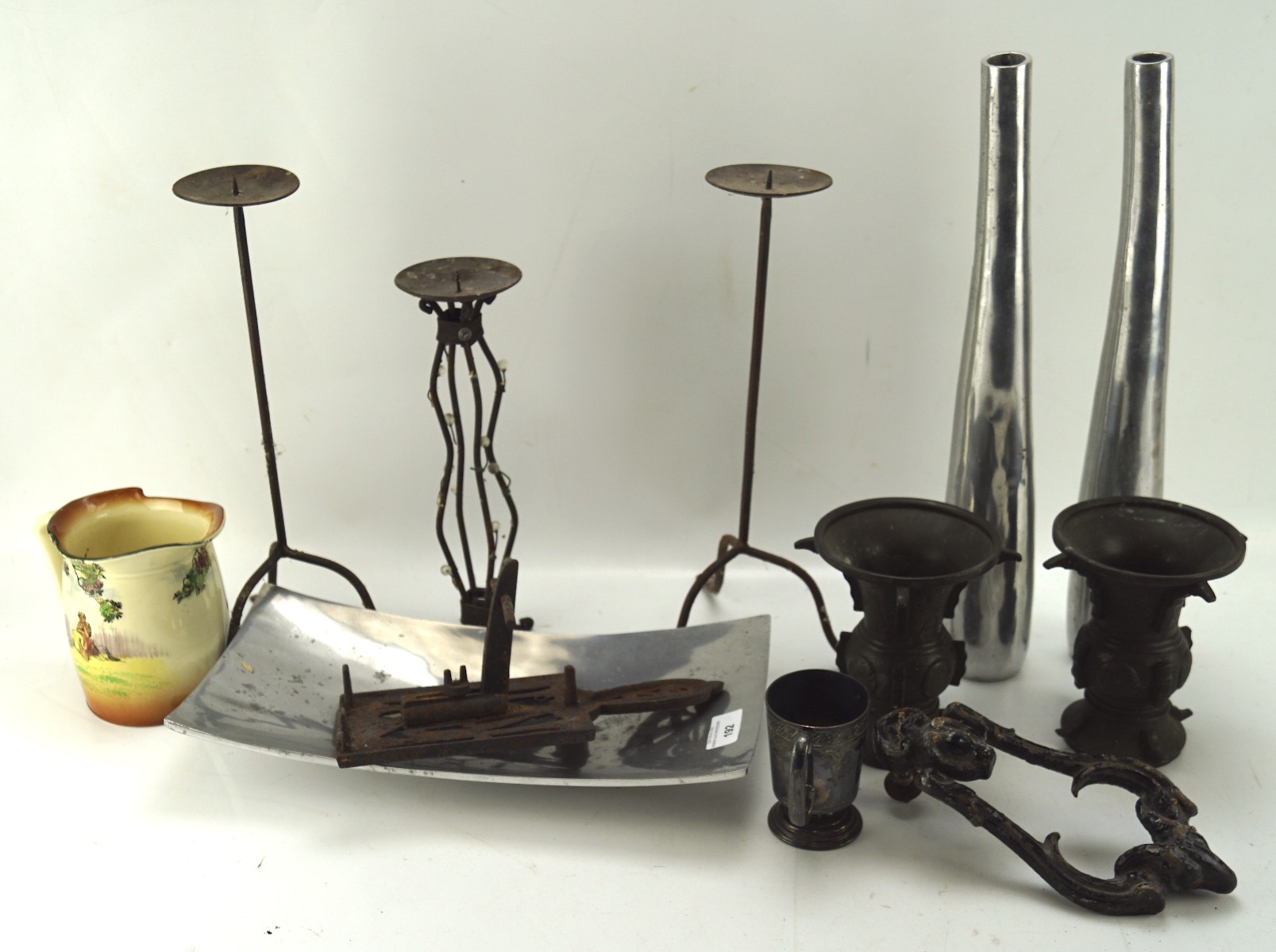 A collection of metalware, including a pair of candlesticks, a door knocker, - Image 3 of 3