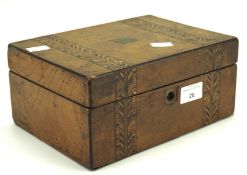 A Victorian jewellery box, the wooden structure inlaid with geometric details,