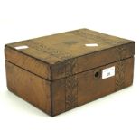 A Victorian jewellery box, the wooden structure inlaid with geometric details,