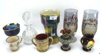 An assortment of ceramics and glassware, including Art Glass, Torquay ware, and more