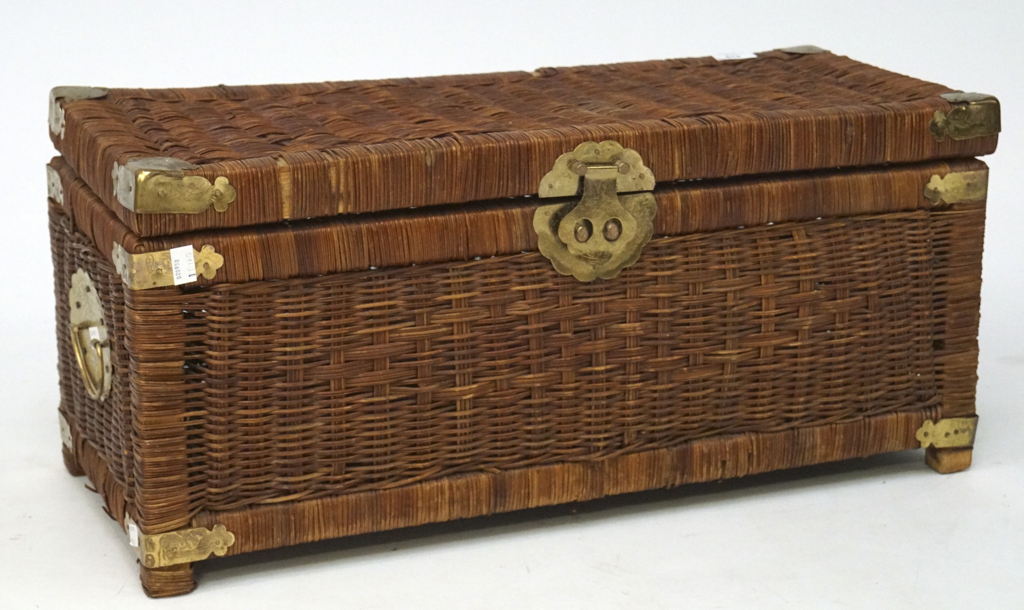An oriental style brass mounted wicker storage box, of rectangular form, - Image 2 of 3