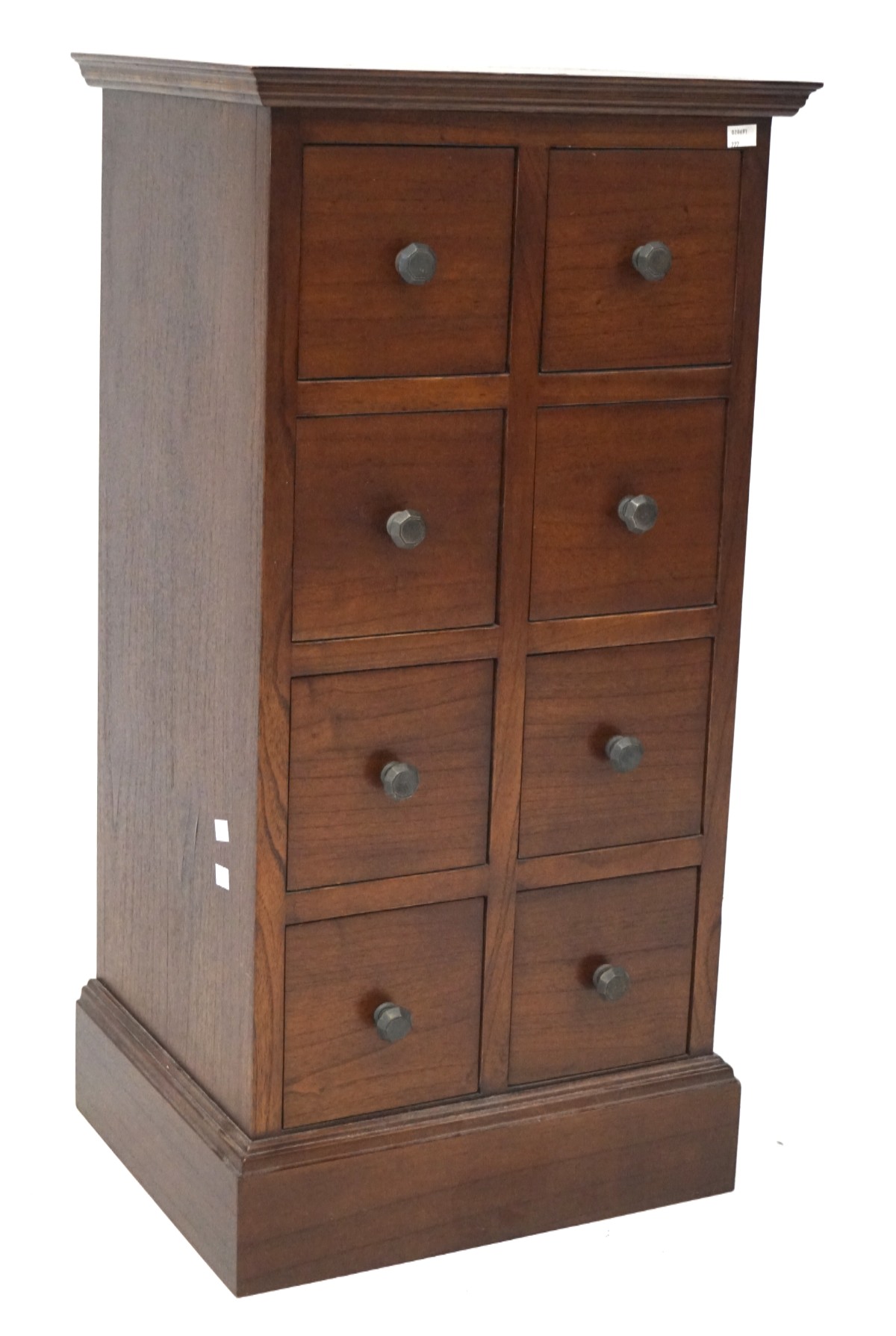 A 20th century mahogany cabinet with eight square drawers,